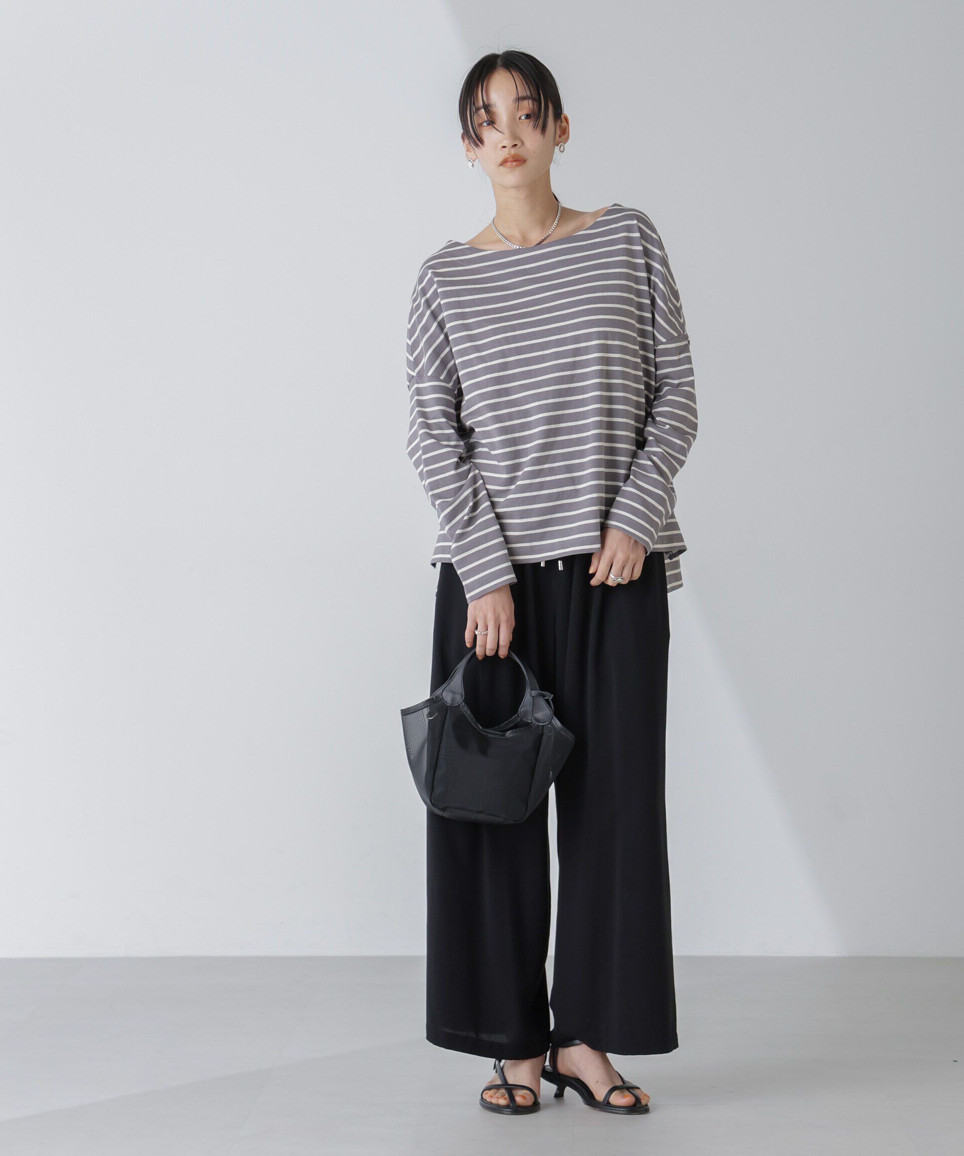 nano･universe「WEB限定/ボーダーワイドドロップトップス」|Tシャツ・カットソー|