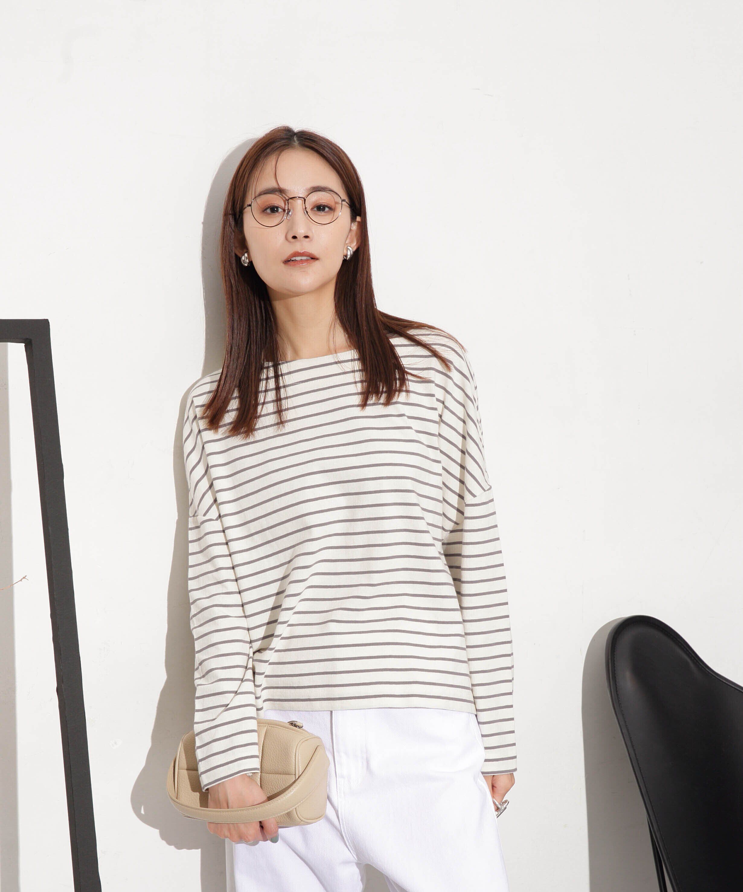 nano･universe「WEB限定/ボーダーワイドドロップトップス」|Tシャツ・カットソー|