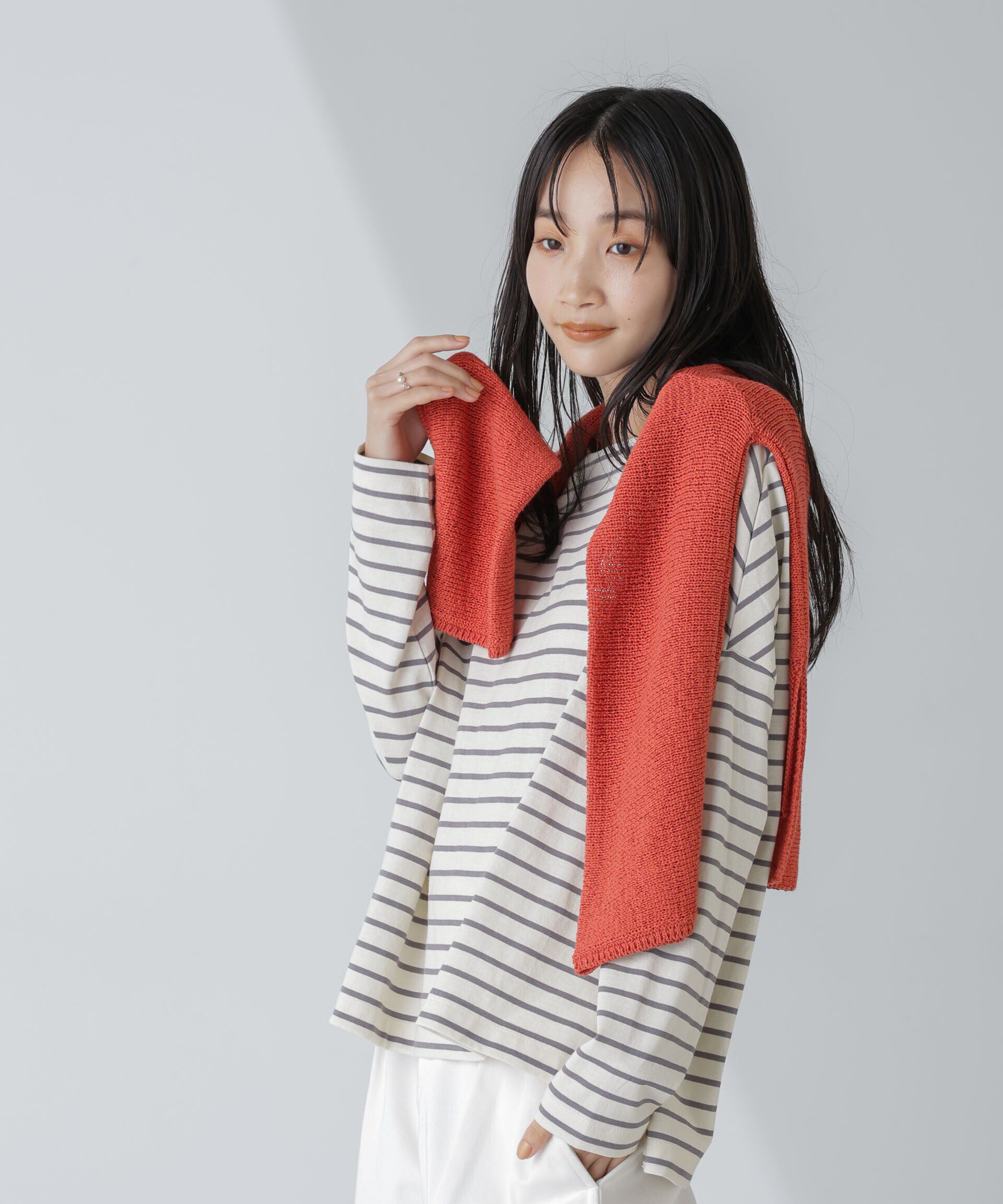 nano･universe「WEB限定/ボーダーワイドドロップトップス」|Tシャツ・カットソー|