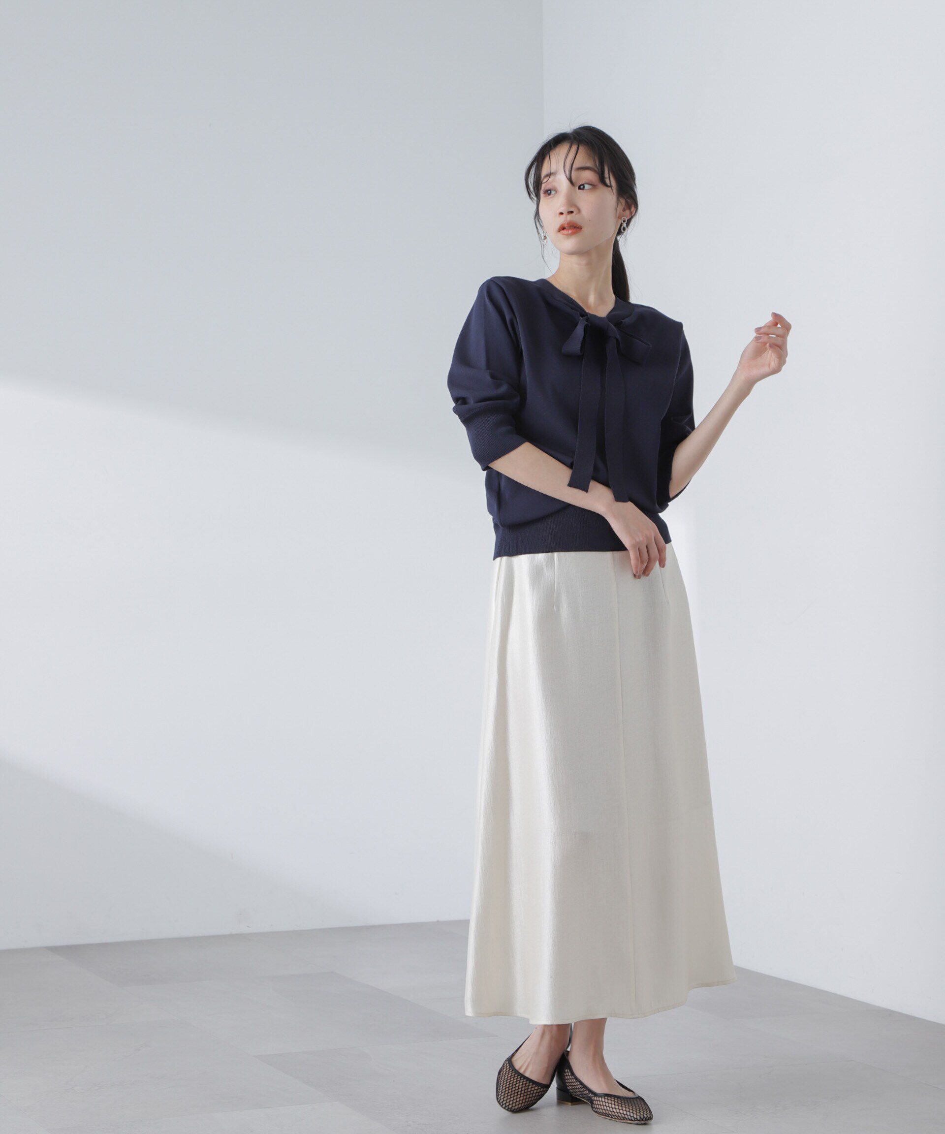 nano･universe「前後2wayボータイ半袖サマーニット」|ニット・セーター|