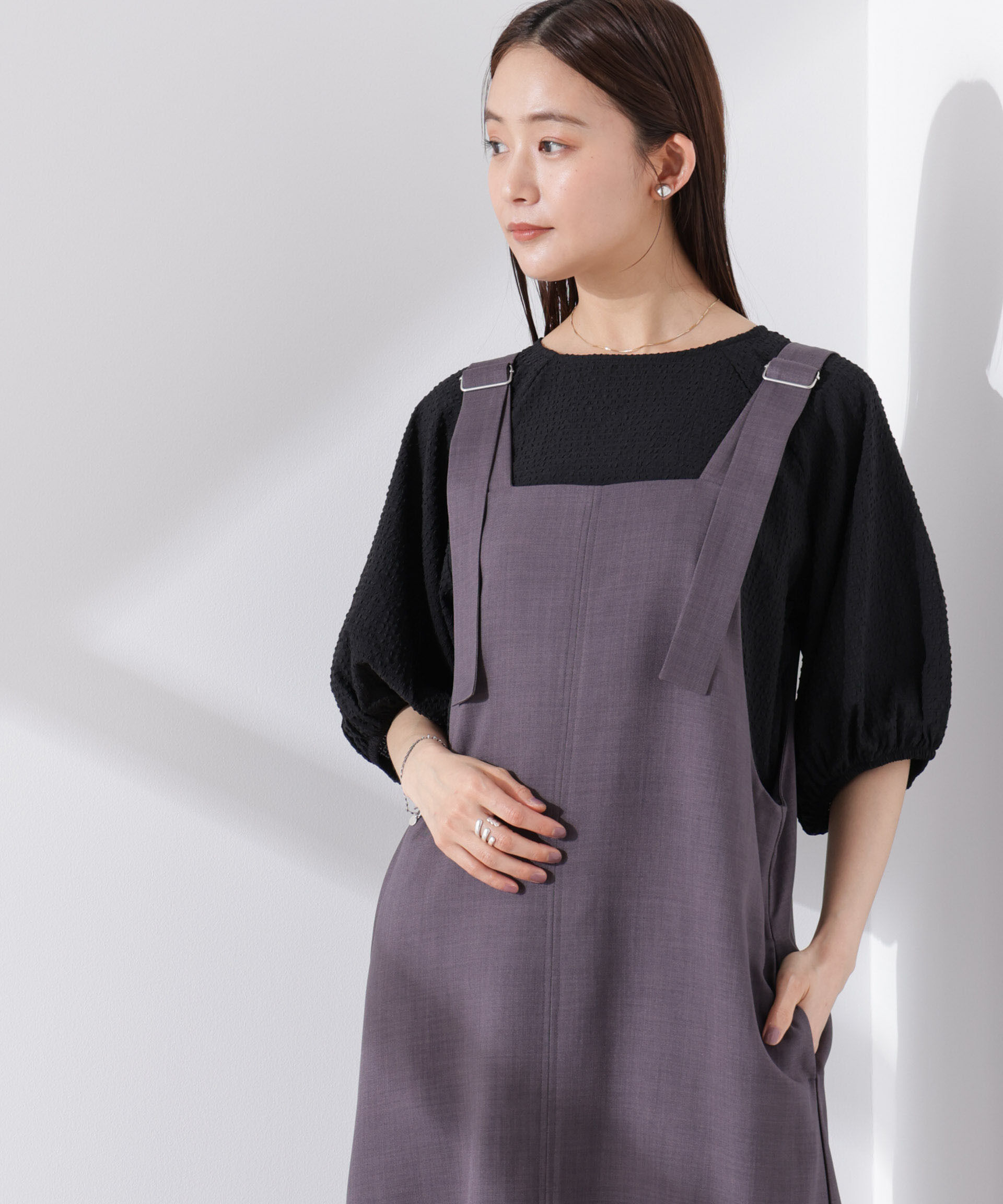 nano･universe「サッカーバルーンスリーブプルオーバーブラウス」|シャツ・ブラウス|ブラック