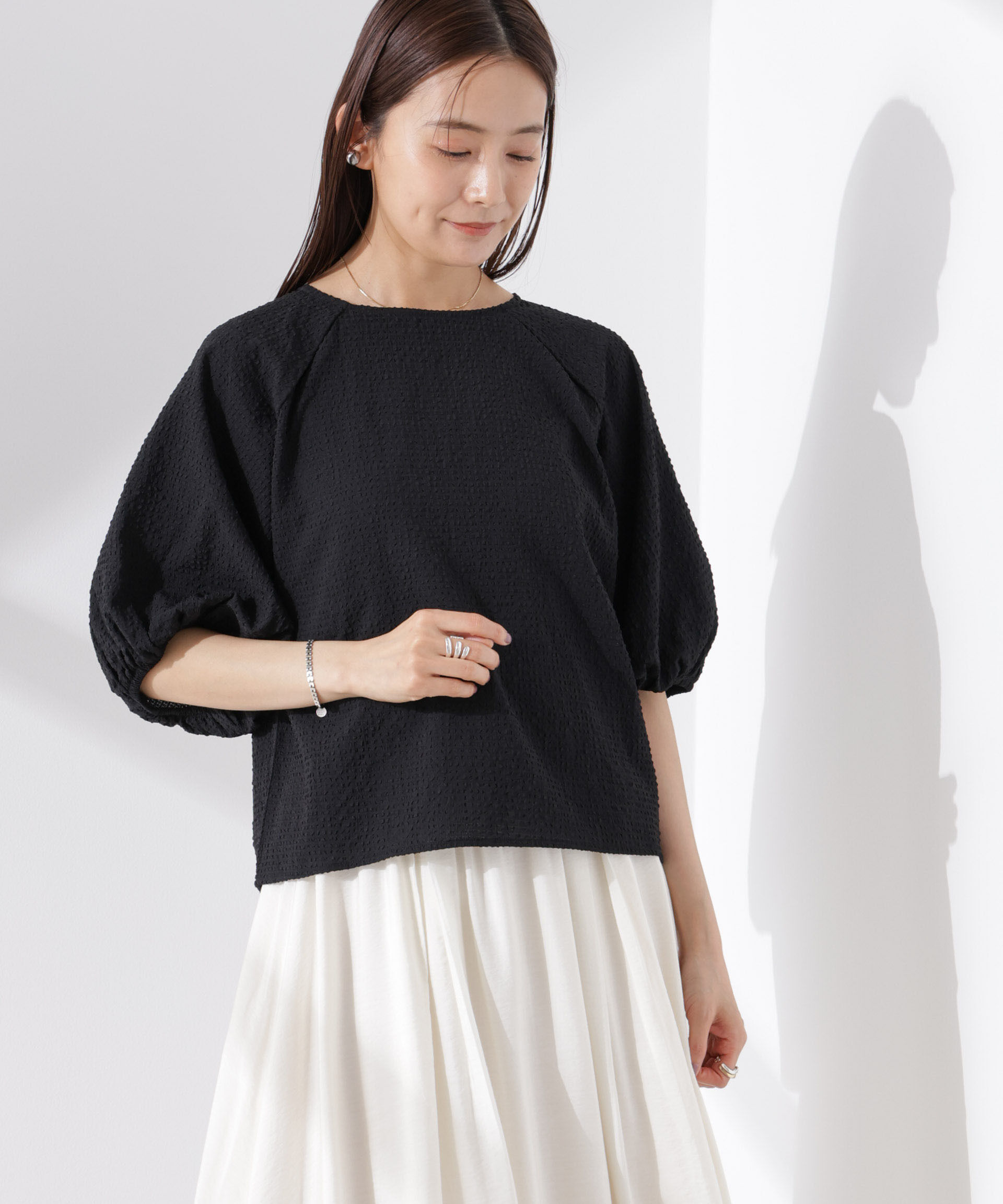 nano･universe「サッカーバルーンスリーブプルオーバーブラウス」|シャツ・ブラウス|