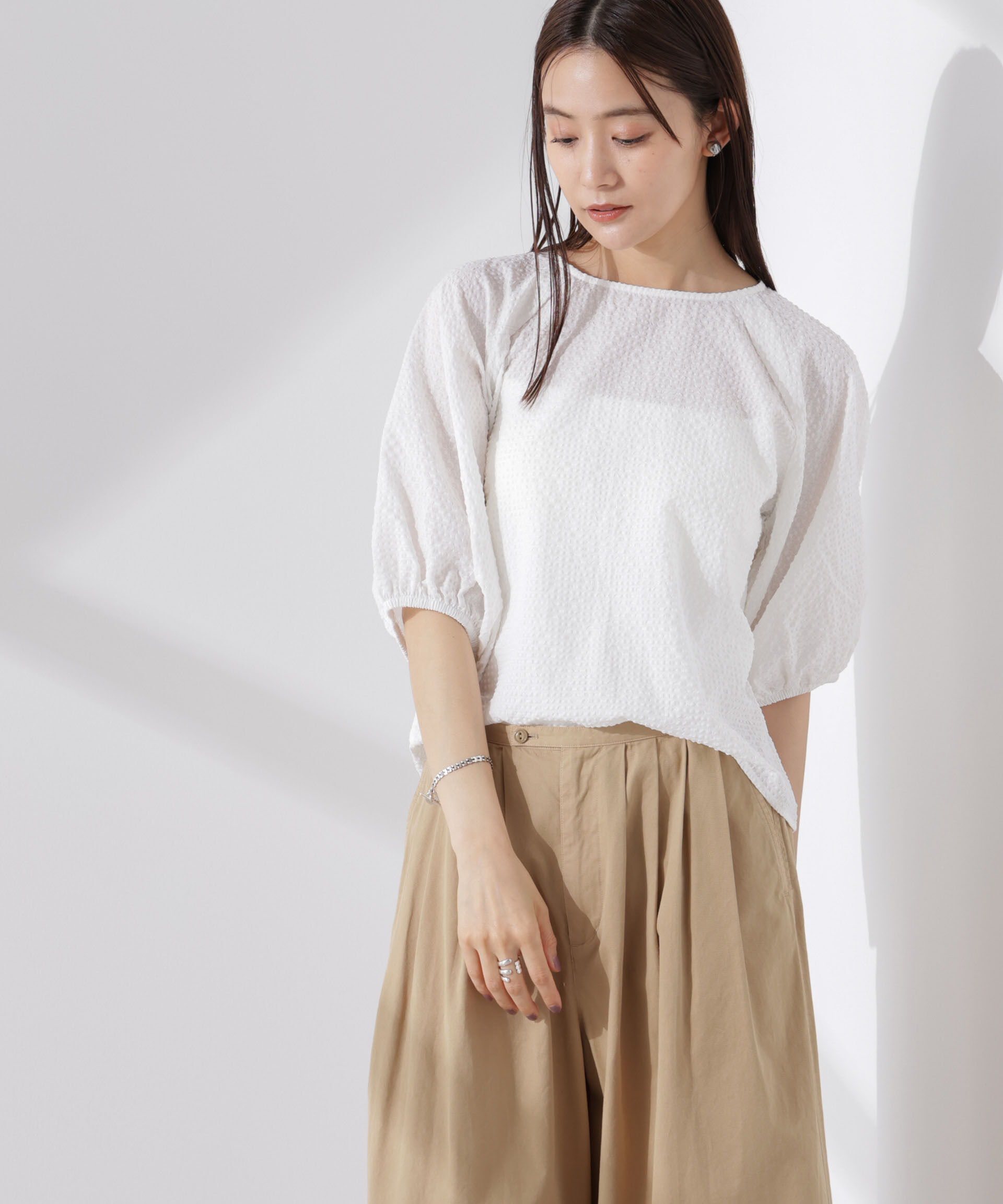 nano･universe「サッカーバルーンスリーブプルオーバーブラウス」|シャツ・ブラウス|