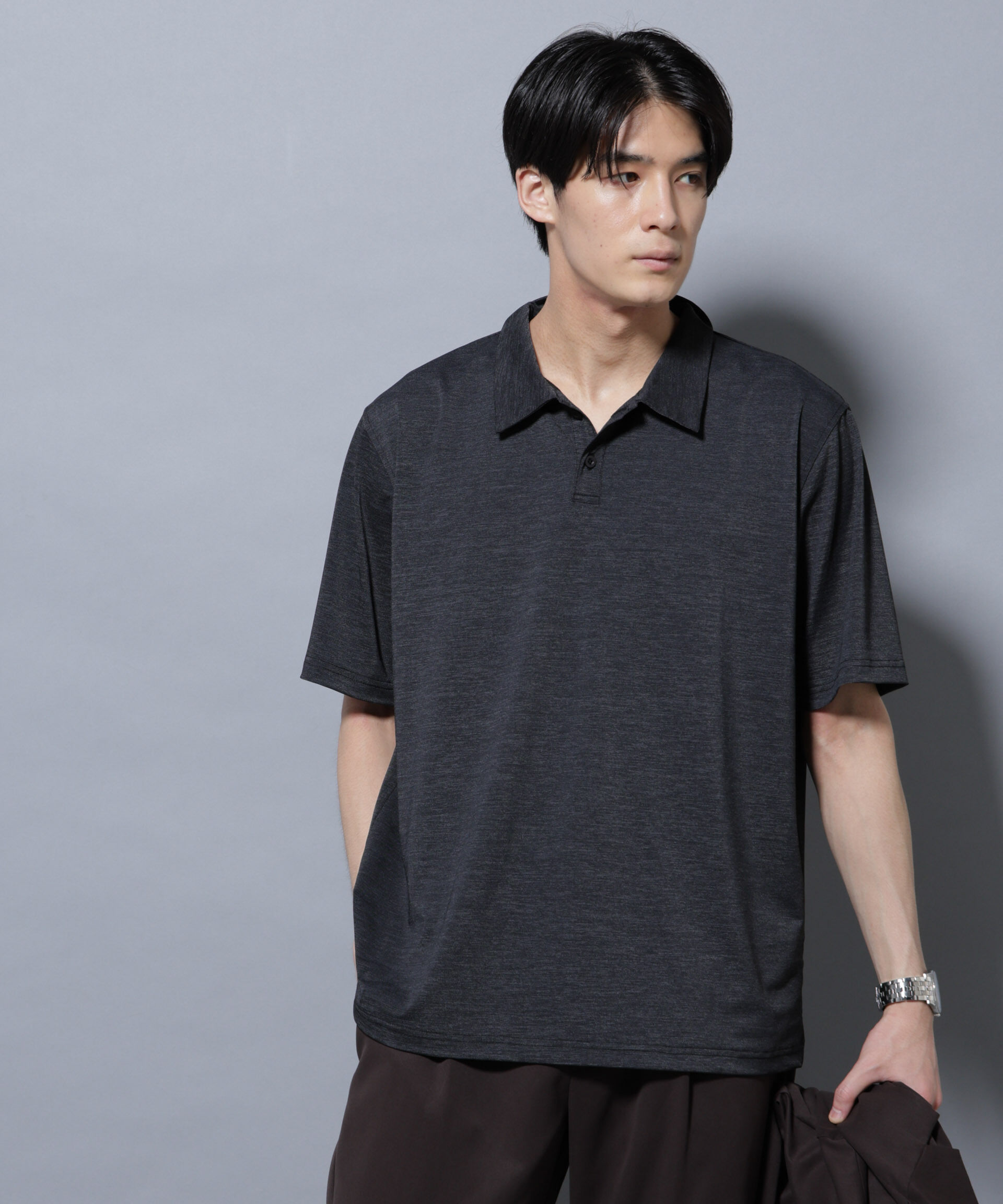 nano･universe「ストレッチメランジポロシャツ半袖」|Tシャツ・カットソー|ブラック