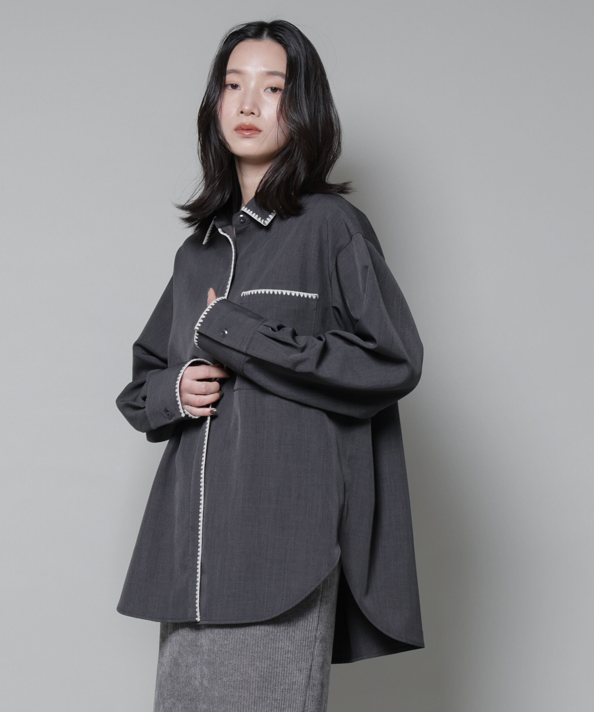 nano･universe「トリミング刺繍ツイルシャツ」|シャツ・ブラウス|