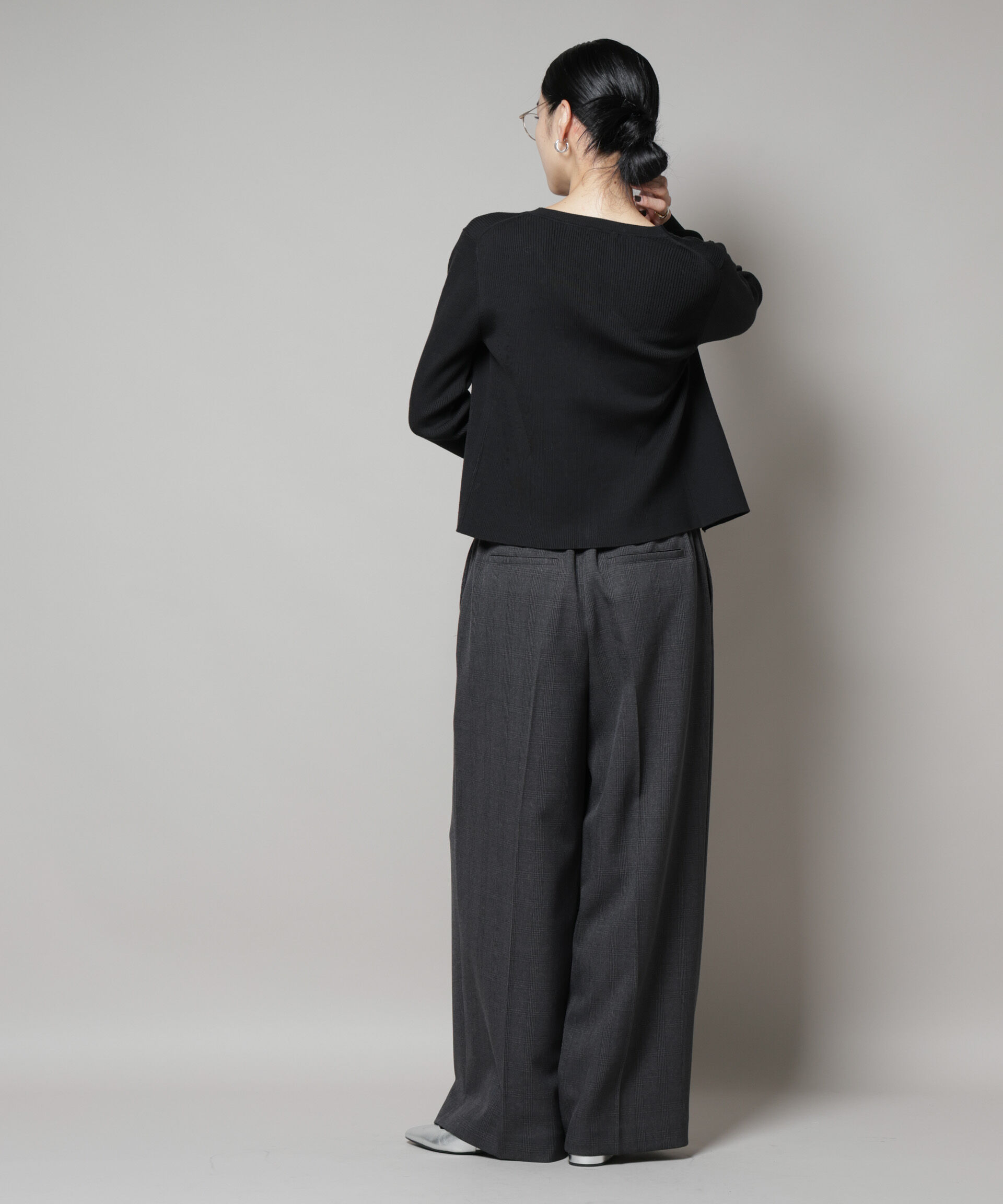 nano･universe「ストレッチサージチェックピンタックイージーワイドパンツ(セットアップ可)」|チノ|