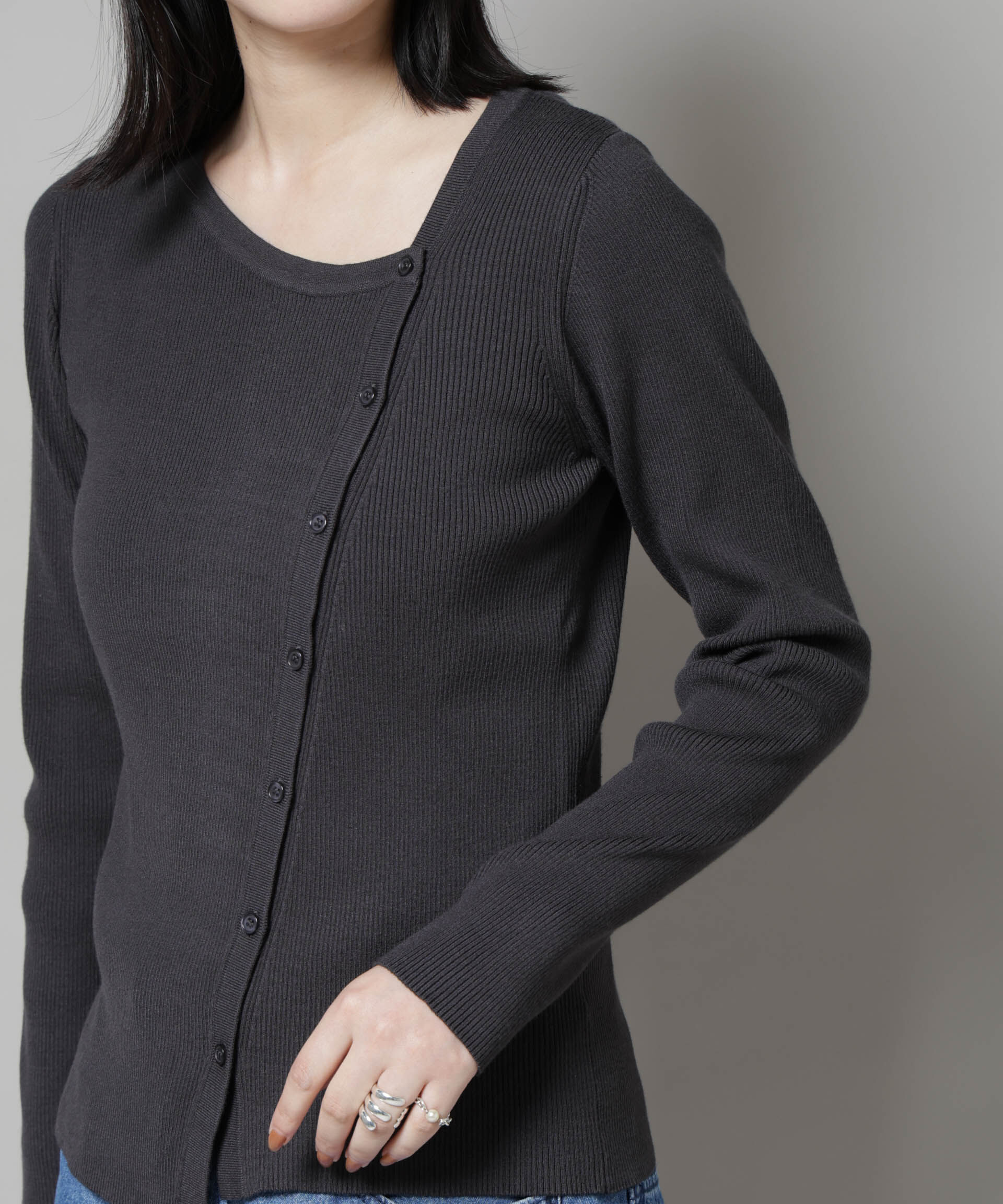 nano･universe「アシメネックデサインリブニットトップス」|ニット・セーター|