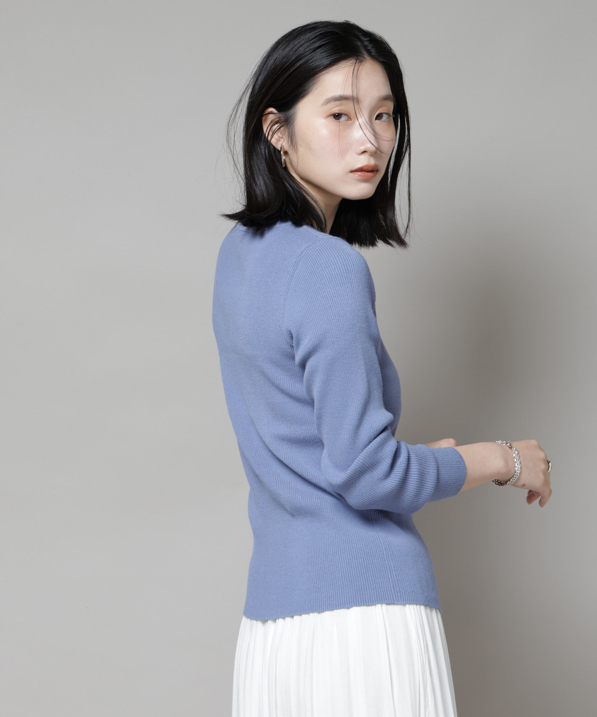 nano･universe「アシメネックデサインリブニットトップス」|ニット・セーター|