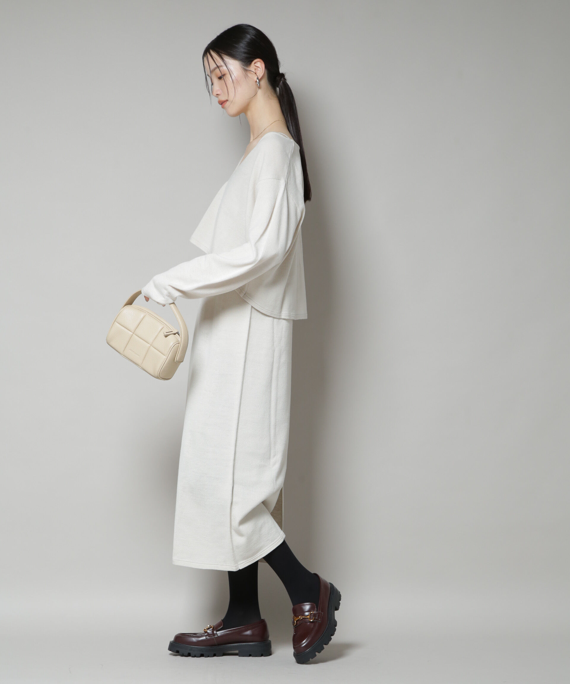 nano･universe「ニットキャミワンピース&times;クロップドVネックニット セット」|ワンピース|