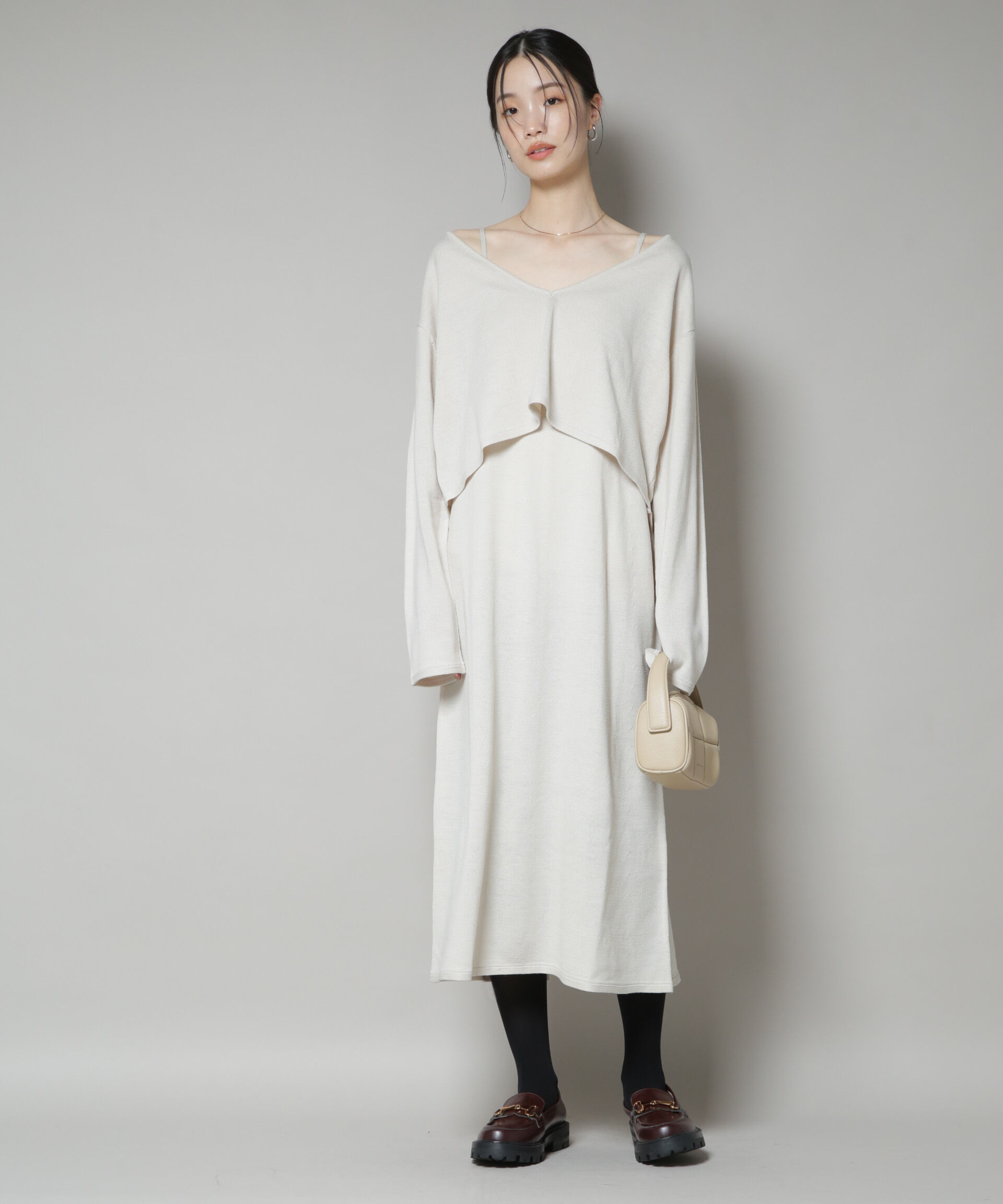 nano･universe「ニットキャミワンピース&times;クロップドVネックニット セット」|ワンピース|