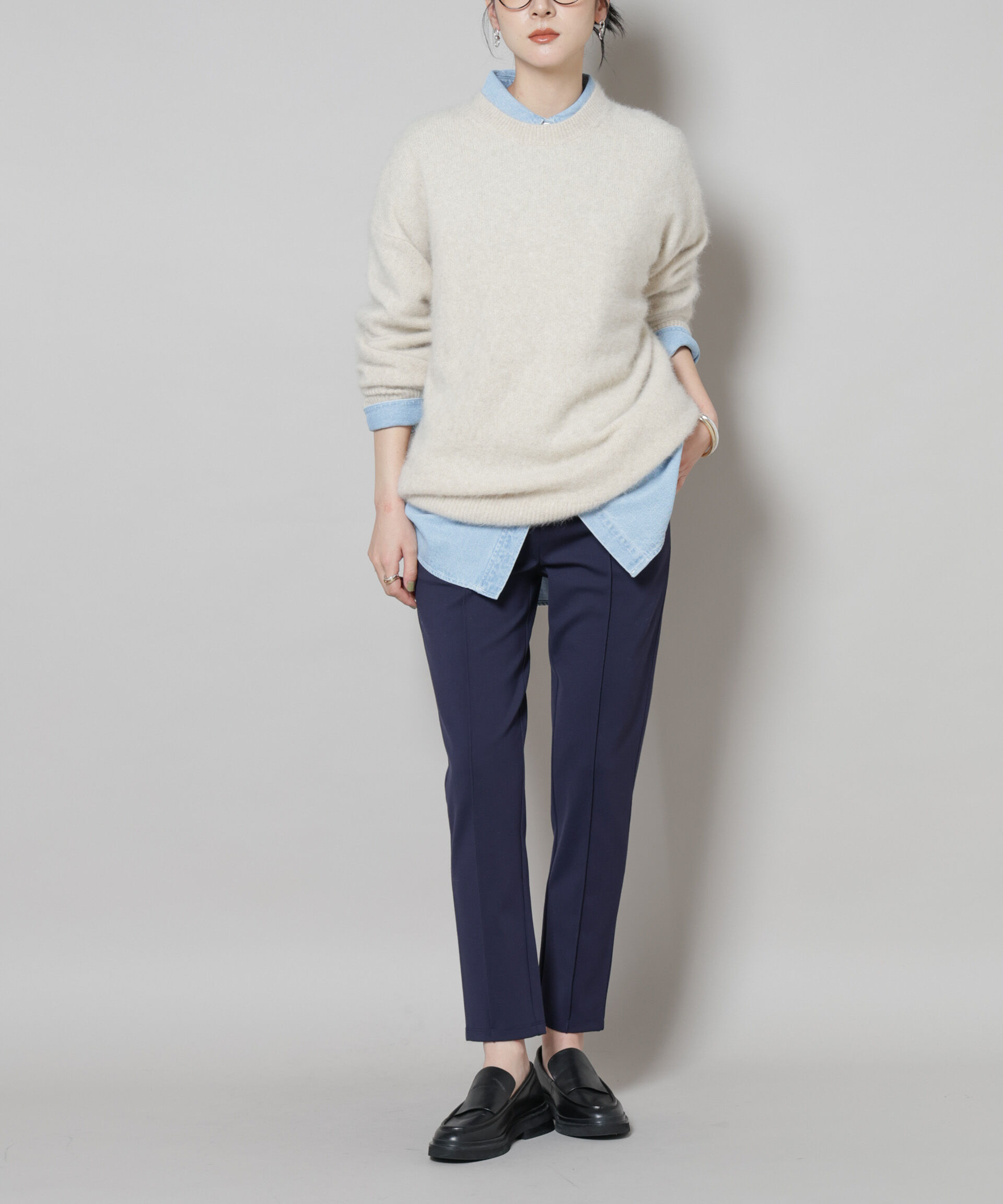 nano･universe「ピンタックポンチスリムパンツ」|チノ|ネイビー