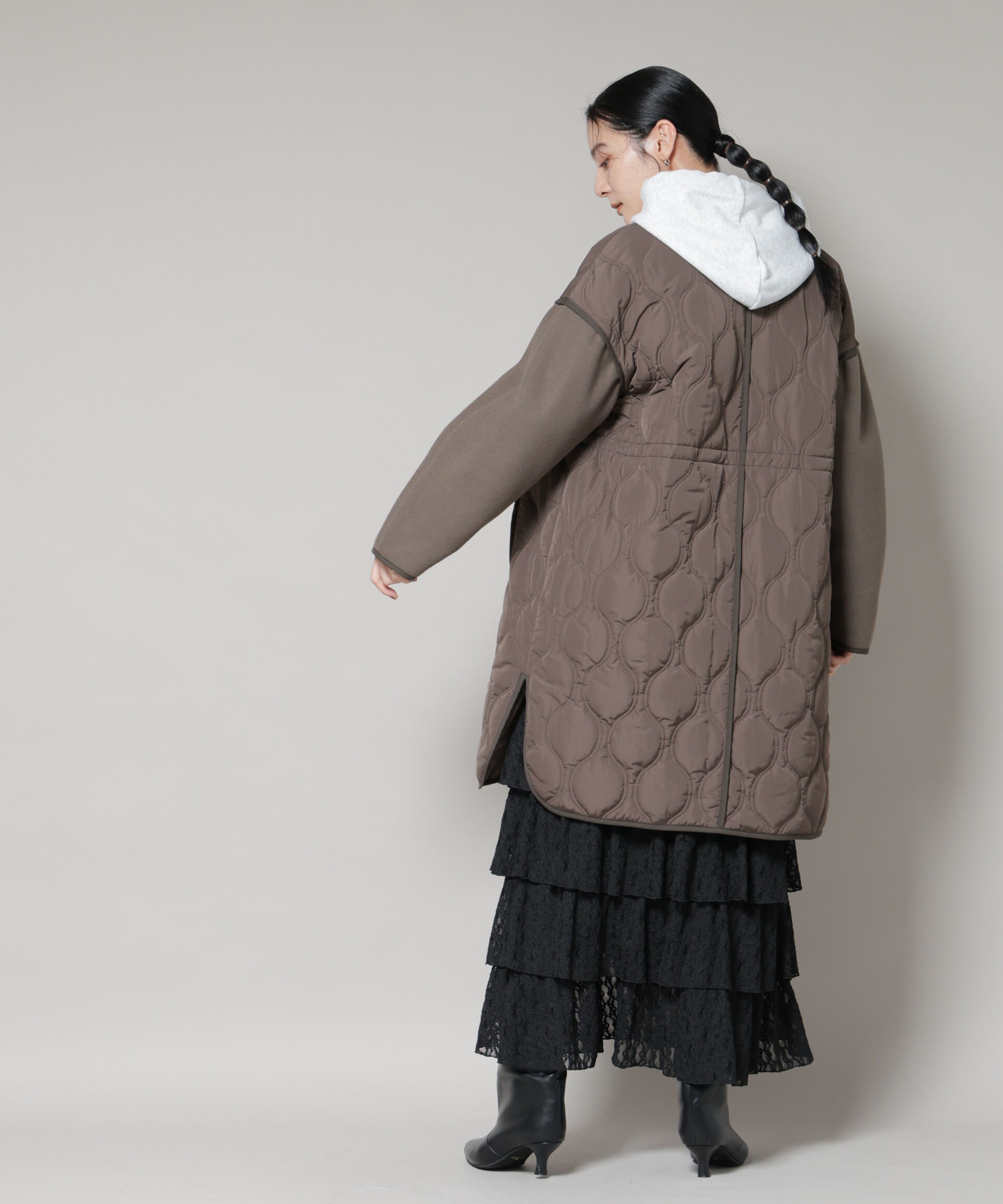 nano･universe「異素材コンビキルティングノーカラーコート」|その他|