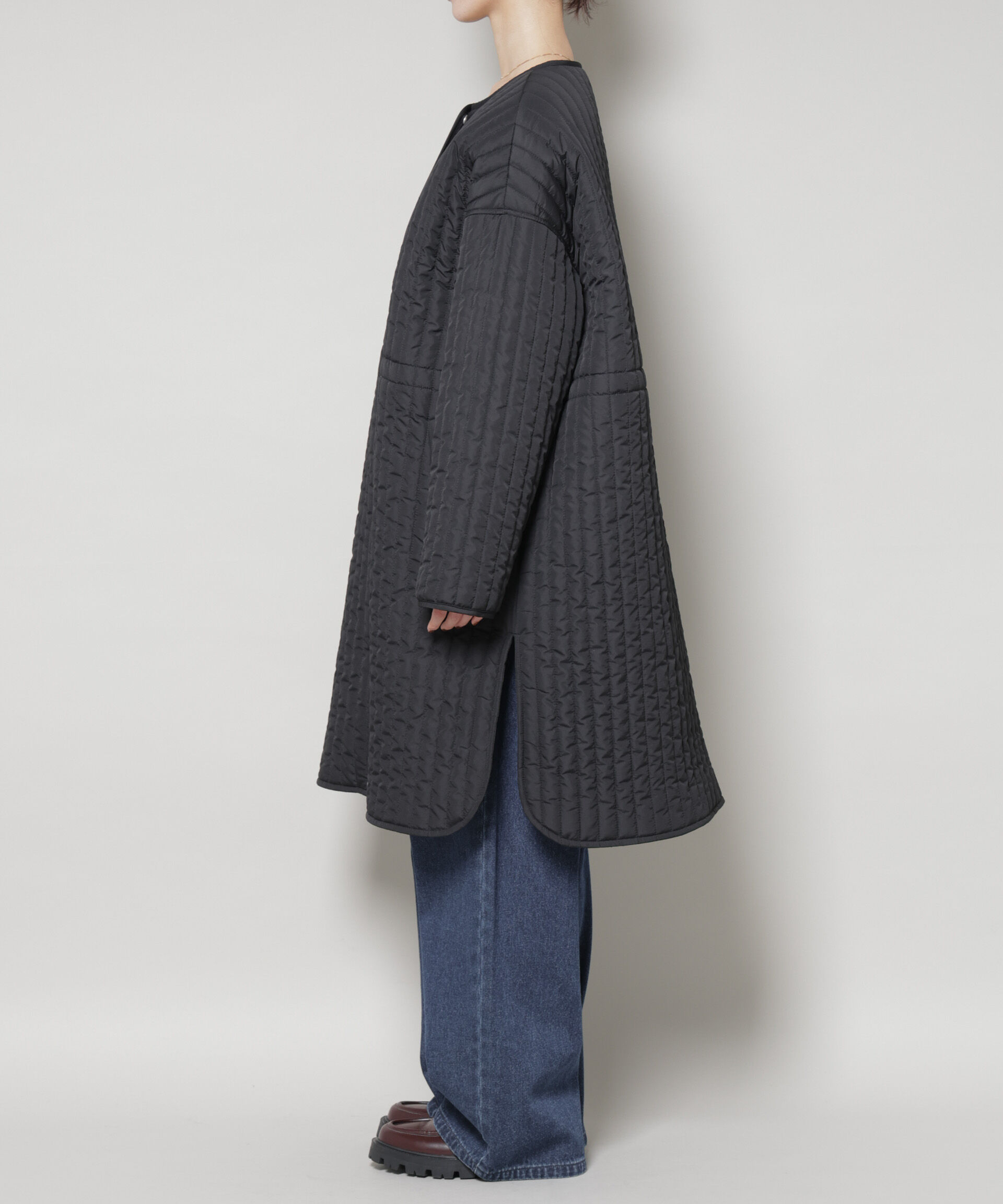 nano･universe「撥水加工 中綿キルティングウエストドロストノーカラーコート」|その他|