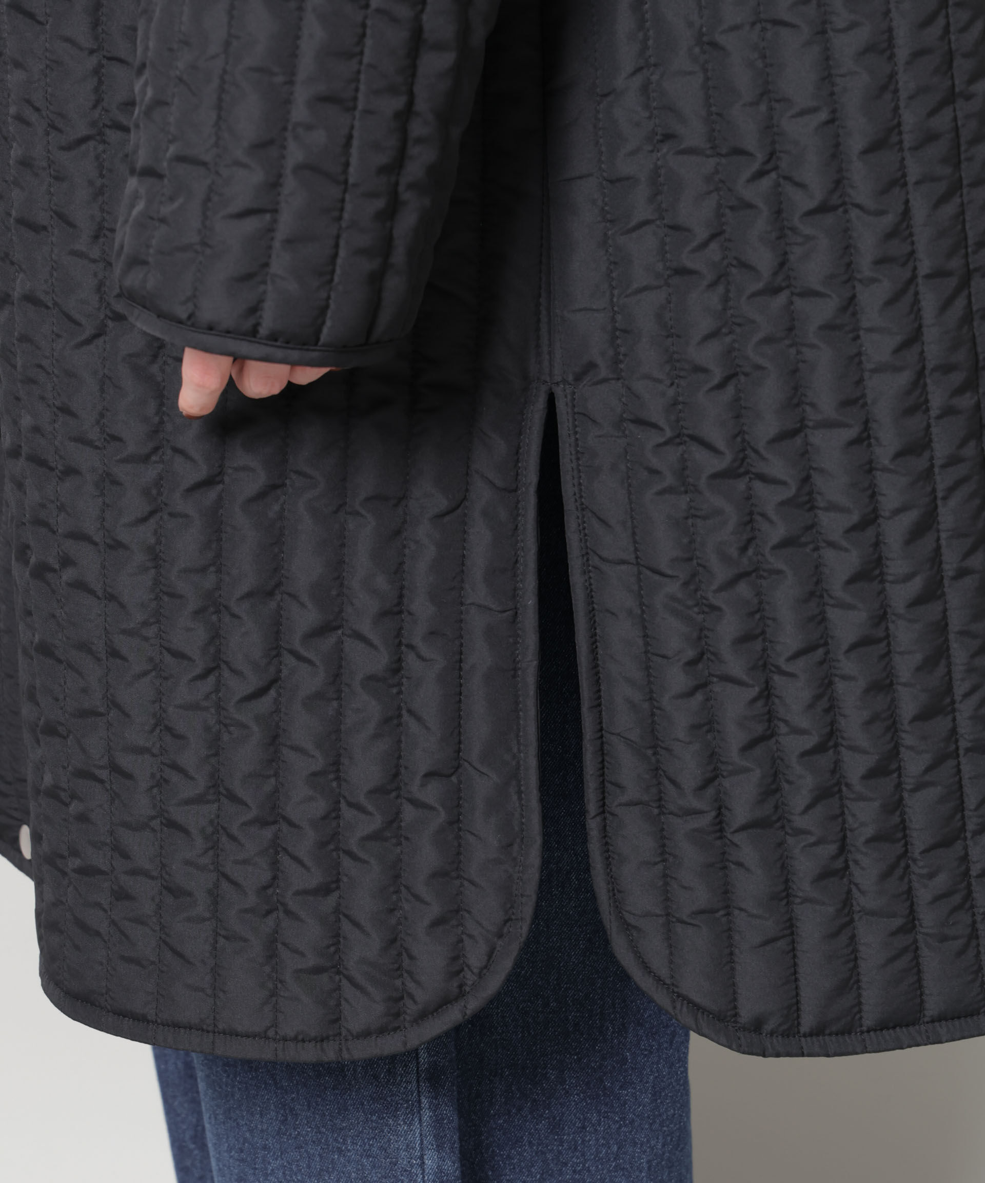 nano･universe「撥水加工 中綿キルティングウエストドロストノーカラーコート」|その他|