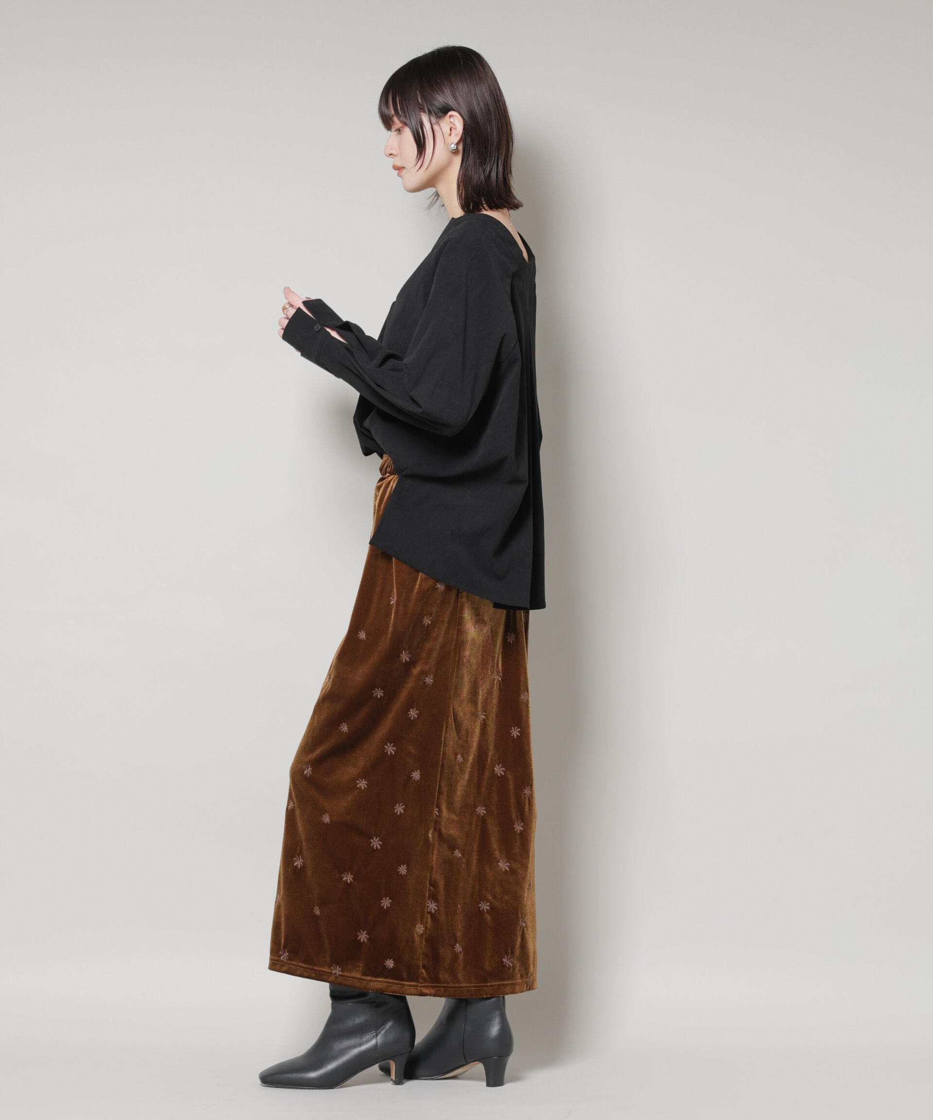 nano･universe「ストレッチ起毛スキッパープルオーバーブラウス(セットアップ可)」|シャツ・ブラウス|