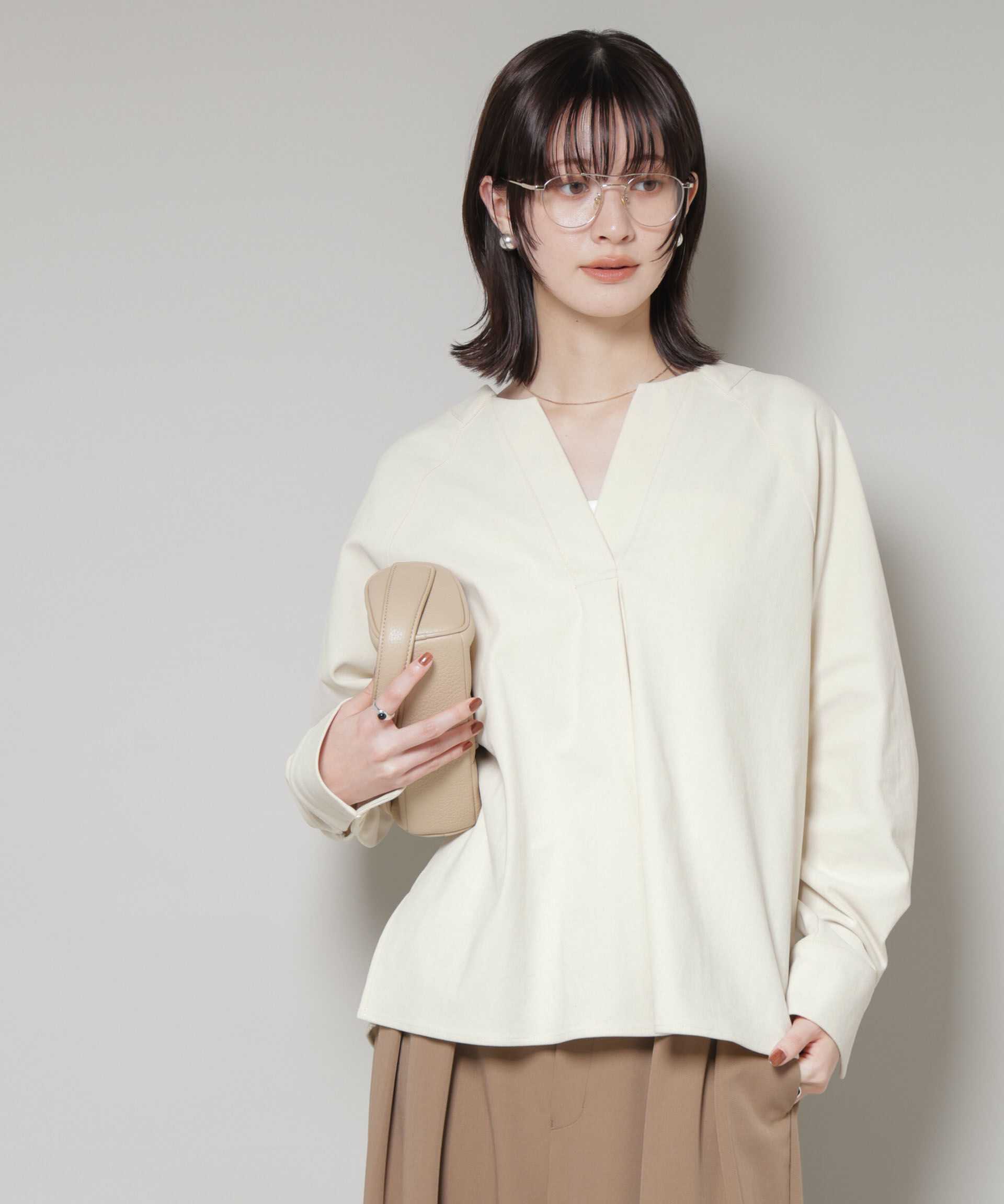 nano･universe「ストレッチ起毛スキッパープルオーバーブラウス(セットアップ可)」|シャツ・ブラウス|アイボリー7