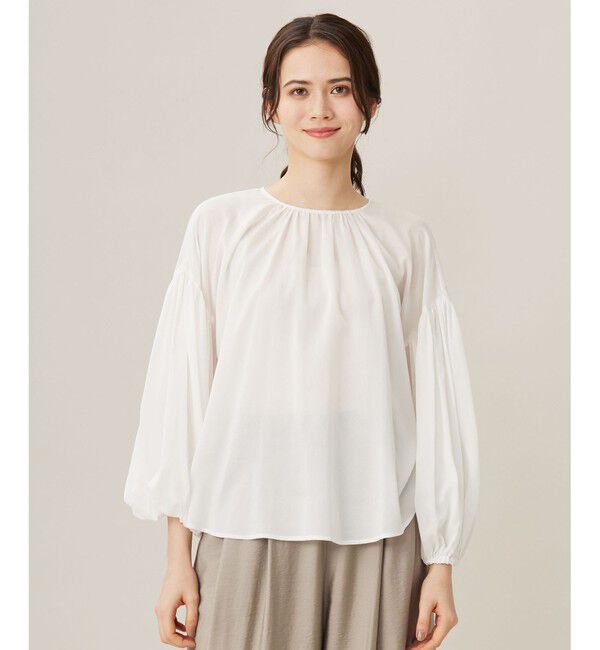 自由区「【洗える】キュプラコットンツイルプルオーバー ブラウス」|シャツ・ブラウス|オフホワイト