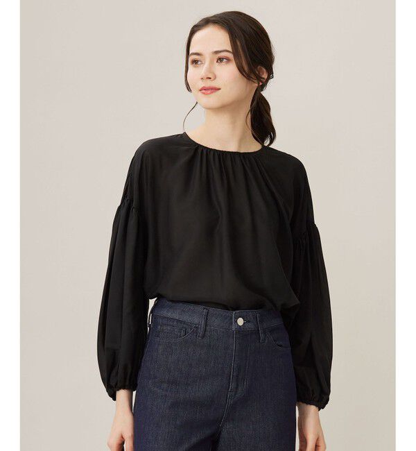 自由区「【洗える】キュプラコットンツイルプルオーバー ブラウス」|シャツ・ブラウス|ブラック