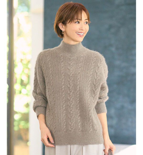 自由区「【SHIHOさん着用】ラメフォックスケーブル ニット」|ニット・セーター|モカ