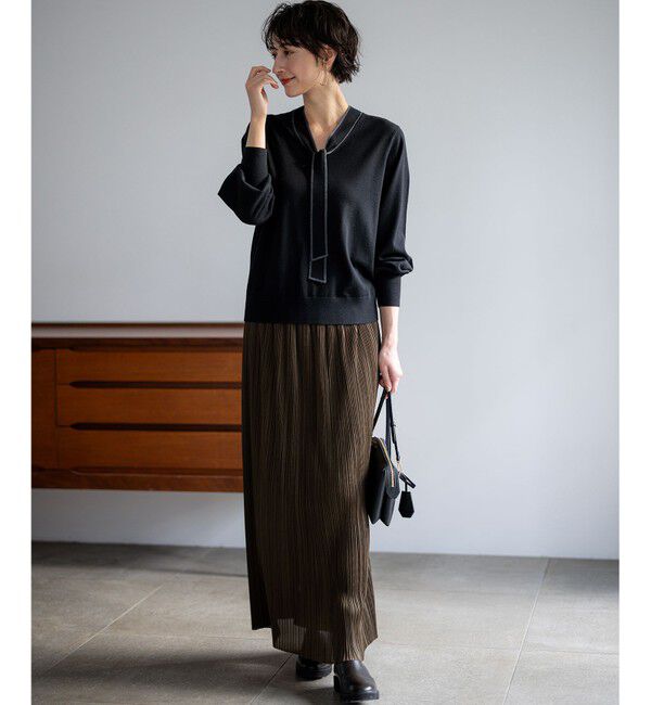 23区「【洗える】ウーステッドウール ボウタイ ニット」|ニット・セーター|