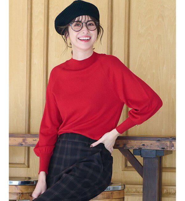 ANY SIS「【洗える】カシミヤブレンドパフ袖 ニット」|ニット・セーター|レッド