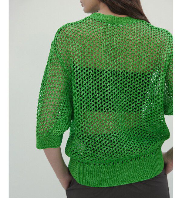 BEIGE,「【洗える】ALOE / コットンメッシュ半袖クルーネックニット」|ニット・セーター|