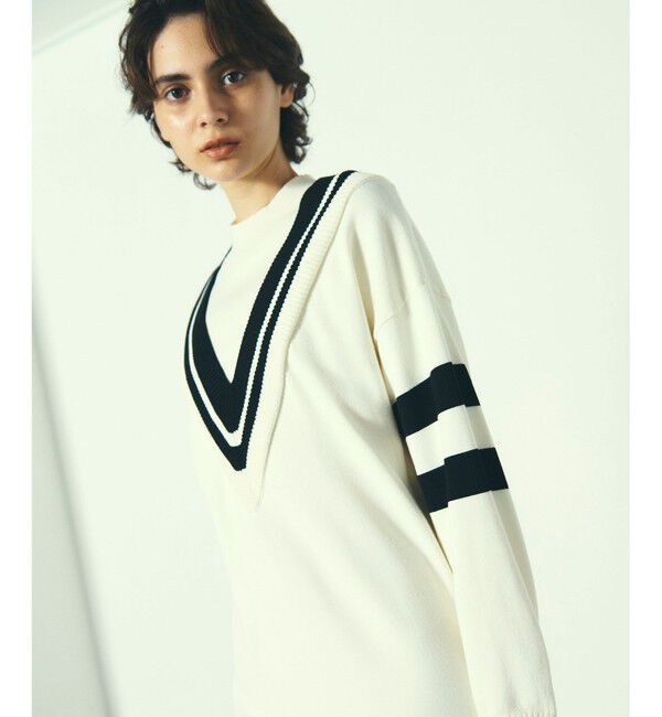 Diagram「バイカラーVネックニットワンピース」|ワンピース|ホワイト