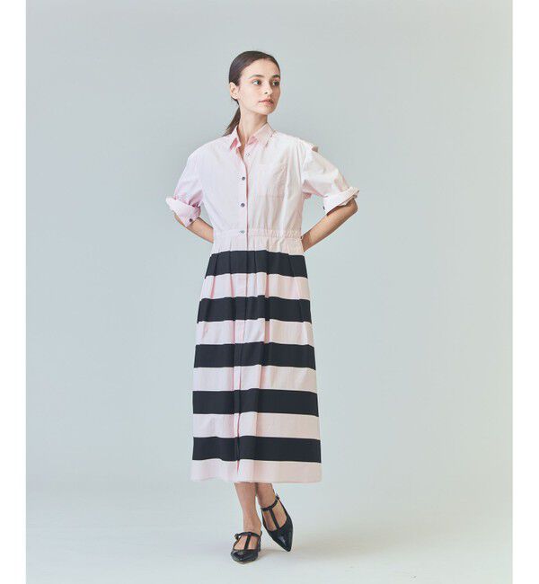  「ボーダーコンビシャツワンピース」|ワンピース|