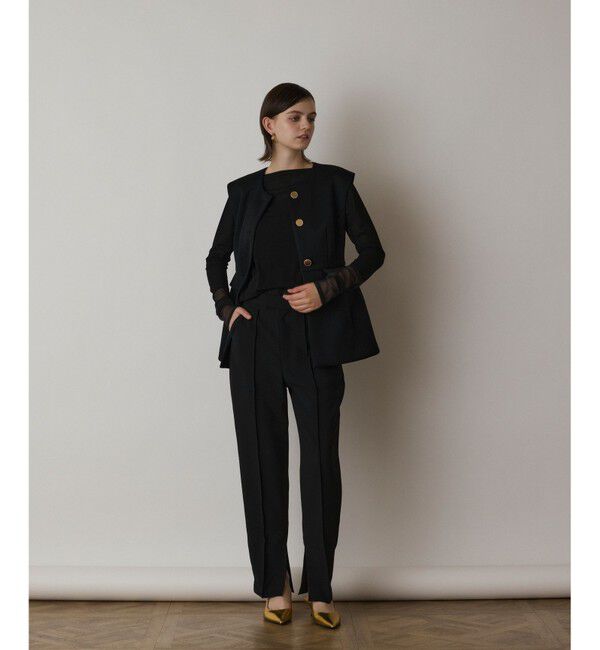  「ダンボールニットジレジャケット」|ノーカラージャケット|