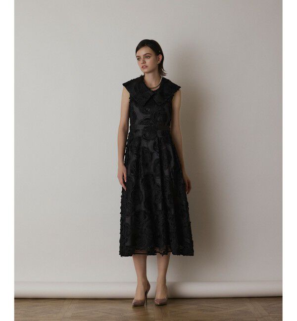 GRACE CONTINENTAL「ローズ刺繍ワンピース」|ドレス|ブラック
