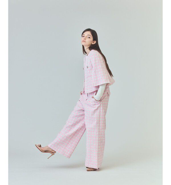 Grace Class「チェックツイードショートジャケット」|ノーカラージャケット|