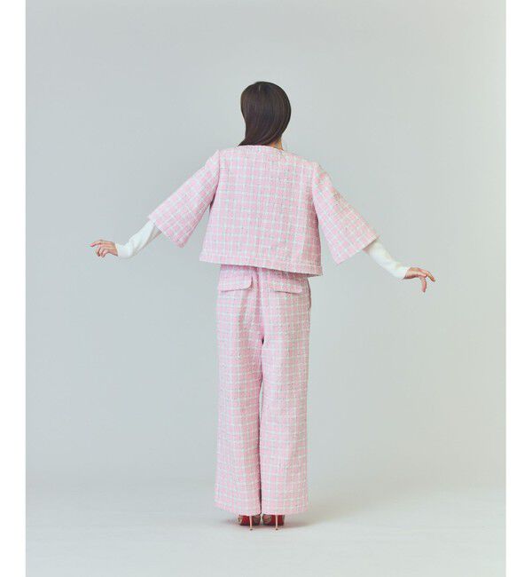 Grace Class「チェックツイードショートジャケット」|ノーカラージャケット|