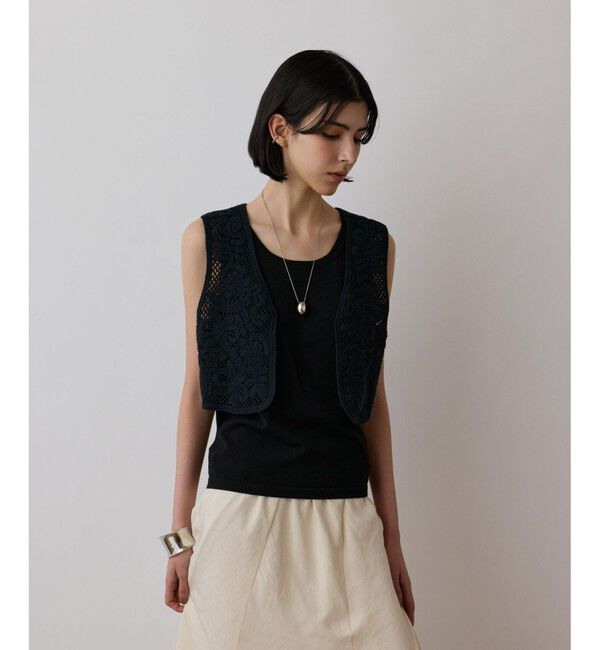 GRACE CONTINENTAL「メッシュembジレ」|ベスト・ジレ|ブラック