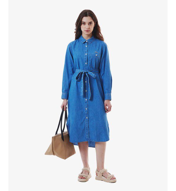 LACOSTE「ウエストベルト デニムシャツドレス ワンピース」|ワンピース|ライトブルー