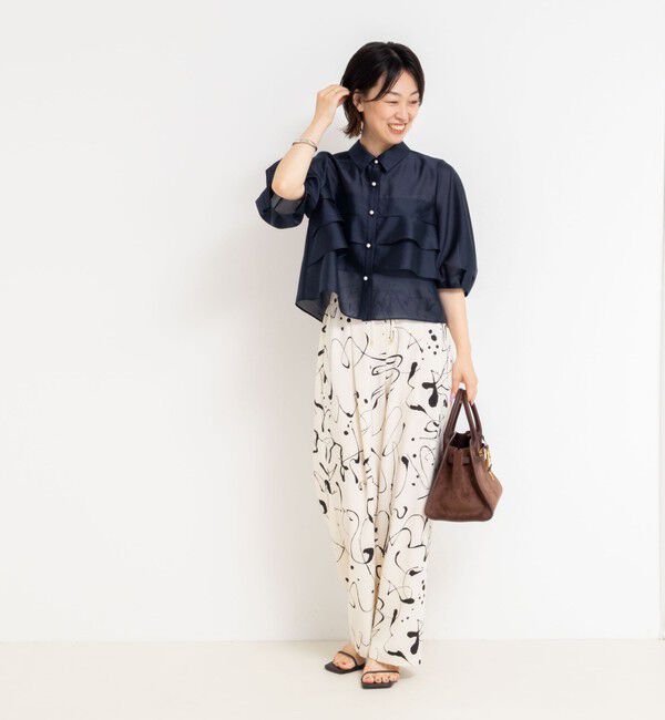 NOLLEY'S「シアーシルキーパール釦フリルブラウス」|シャツ・ブラウス|