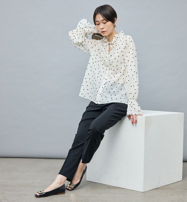 NOLLEY'S sophi「ドットフロッキーフリルネックブラウス」|シャツ・ブラウス|