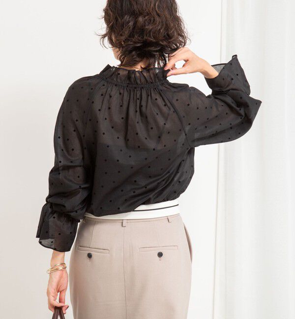 NOLLEY'S sophi「ドットフロッキーフリルネックブラウス」|シャツ・ブラウス|