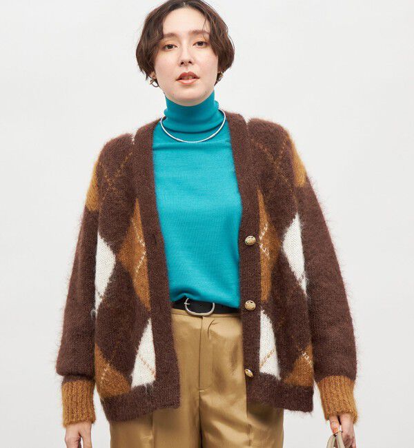 Laraaji「モヘアインターシャアーガイルVネックカーディガン」|カーディガン|