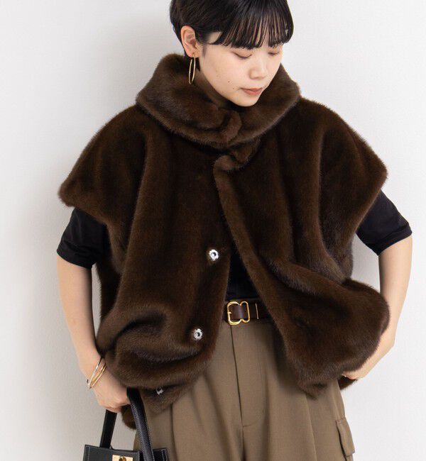 Rie Miller「エコファー衿付ベスト」|ブルゾン・スタジャン|