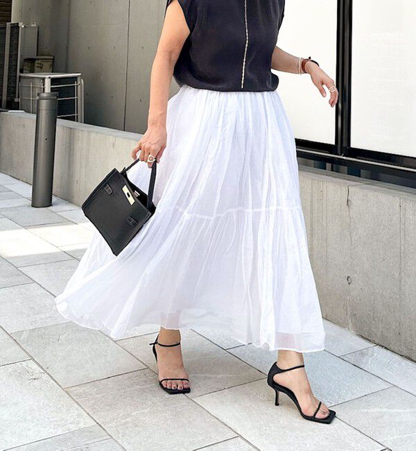 NOLLEY'S「【MARILYN MOON/マリリーンムーン】ウォッシャブルシアースターチコットンギャザースカート」|フレア|ホワイト