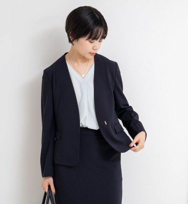 NOLLEY'S sophi「《セットアップ対応》ウォッシャブルカットジョーゼットノーカラージャケット」|ノーカラージャケット|