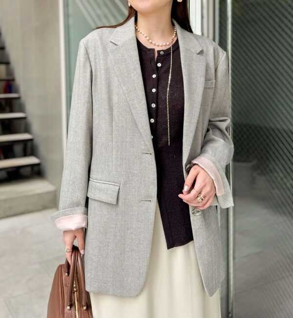 NOLLEY'S sophi「シルクネップツイードオーバージャケット」|テーラードジャケット|グレーベージュ