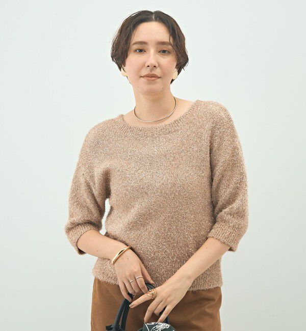 NOLLEY'S sophi「キラキラフェザー2WAY5分袖プルオーバーニット」|カーディガン|キャメル