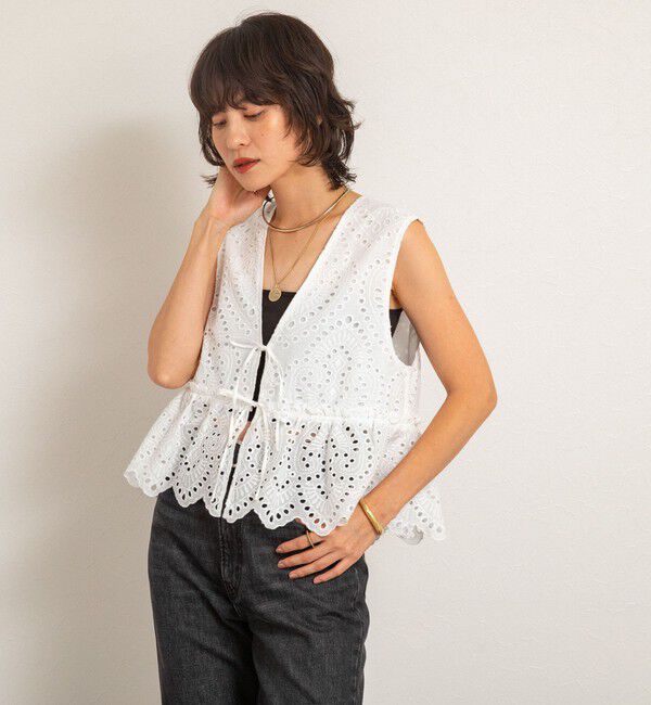 MAQWEL「【MAQWEL/マクウェル】《セットアップ対応》ウォッシャブルエンブロイダリーレースベスト」|ベスト・ジレ|