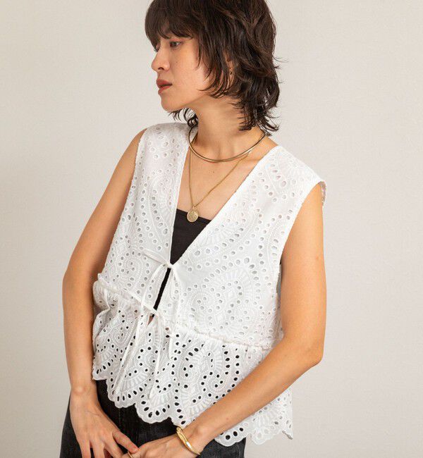 MAQWEL「【MAQWEL/マクウェル】《セットアップ対応》ウォッシャブルエンブロイダリーレースベスト」|ベスト・ジレ|