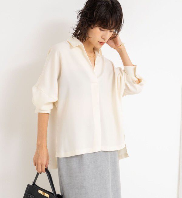 NOLLEY'S sophi「《morisachiシリーズとセットアップ対応》ウォッシャブルダブルサテンスキッパーブラウス」|シャツ・ブラウス|