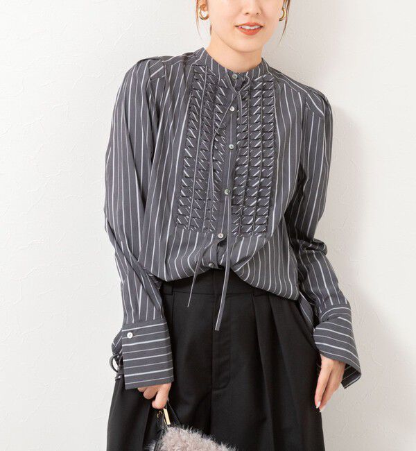 NOLLEY'S「【MARILYN MOON/マリリーンムーン】タックフリルストライプブラウス」|シャツ・ブラウス|ブラック・グレー系3