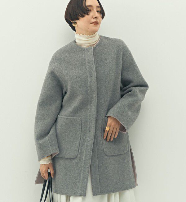 NOLLEY'S「バイカラーリバーコート」|ノーカラーコート|