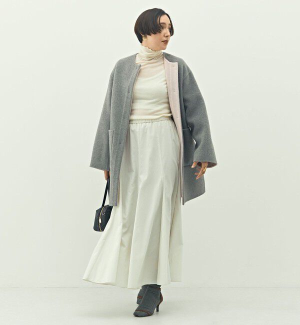 NOLLEY'S「バイカラーリバーコート」|ノーカラーコート|