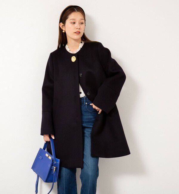 NOLLEY'S「ブローチ付きAラインノーカラーコート」|ノーカラーコート|
